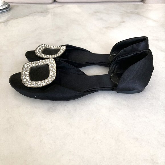 Roger Vivier D'Orsay ballet flats (black w/ silver buckles & crystals) size 5 - Picture 2 of 12